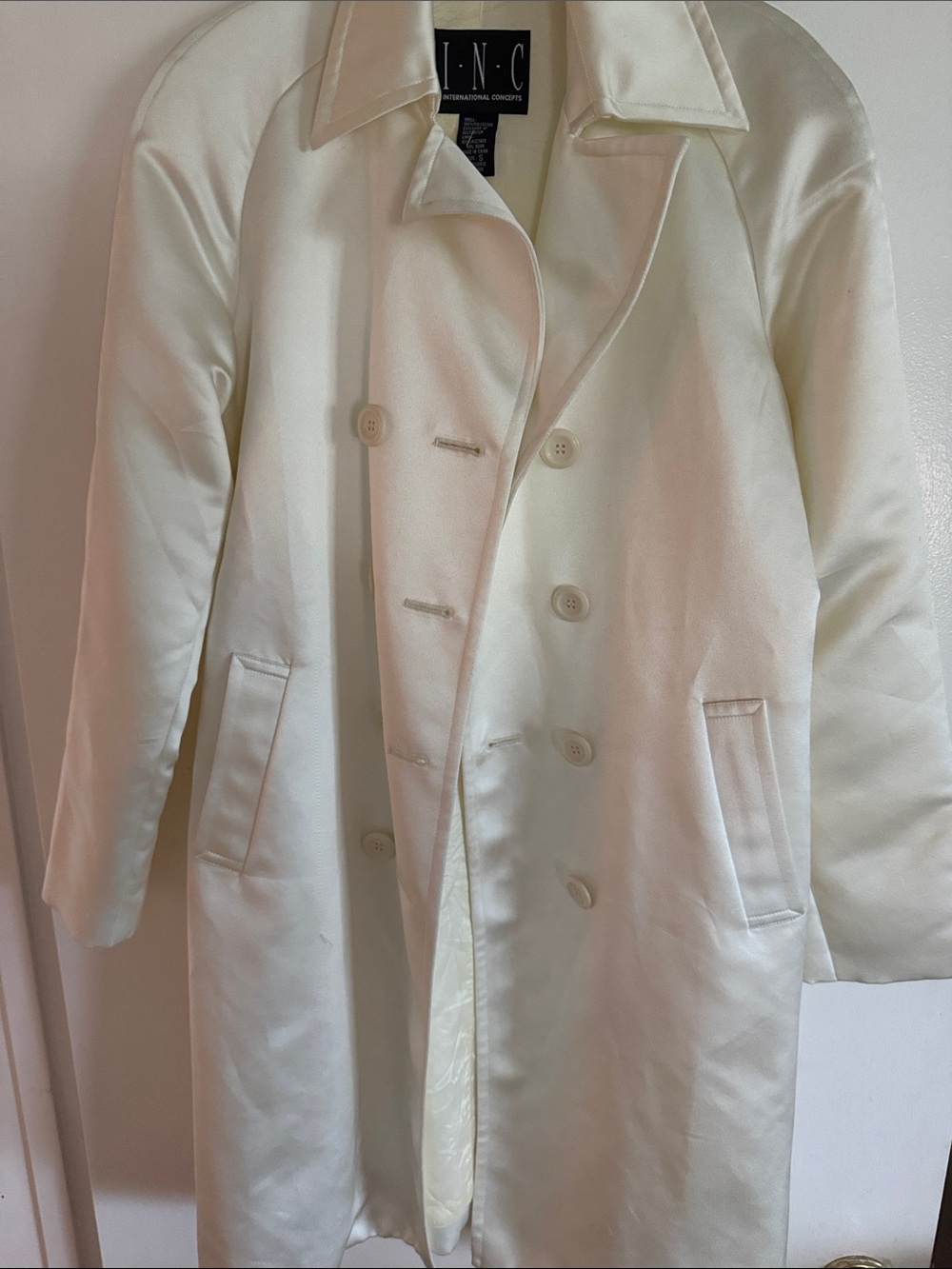 Vintage INC International Concepts Cream Double-Breasted Trench Coat